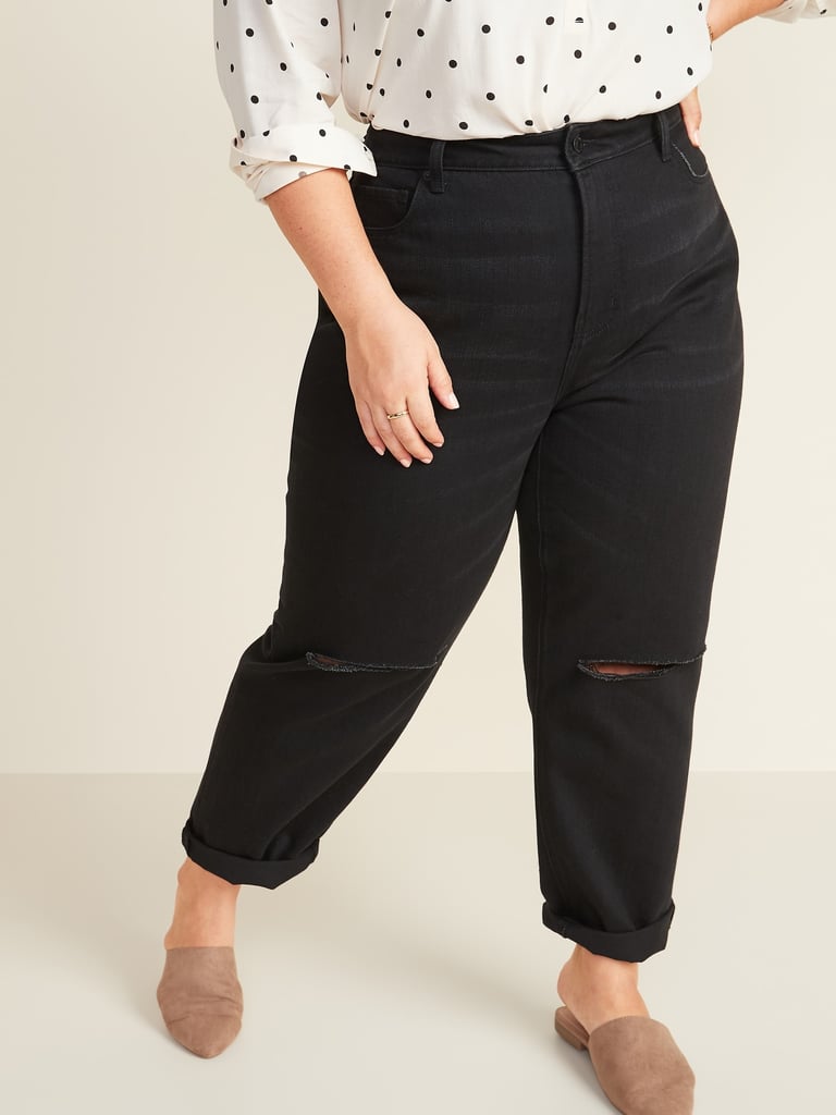 Old Navy Extra High-Waisted Sky Hi Straight Ripped Black Non-Stretch Jeans