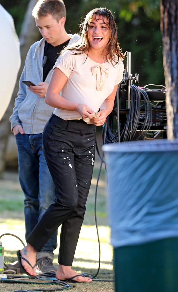 Lea Michele Getting Egged While Filming | Photos