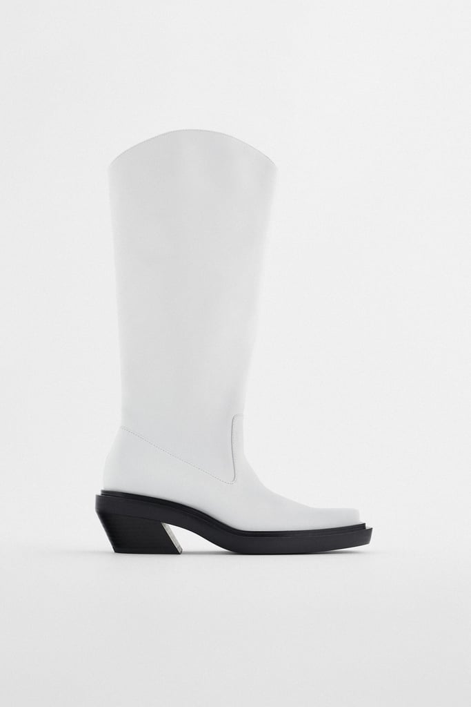 Zara Cowboy Heel Tall Leather Boots