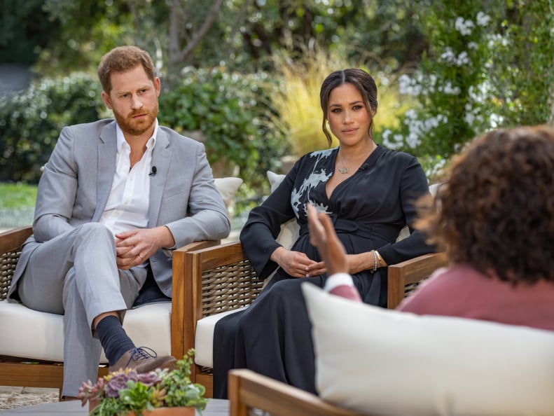 UNSPECIFIED - UNSPECIFIED: In this handout image provided by Harpo Productions and released on March 5, 2021, Oprah Winfrey interviews Prince Harry and Meghan Markle on A CBS Primetime Special premiering on CBS on March 7, 2021. (Photo by Harpo Production