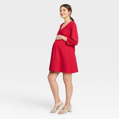 The Nines by Hatch 3/4 Sleeve Fit & Flare Ponte Maternity Dress