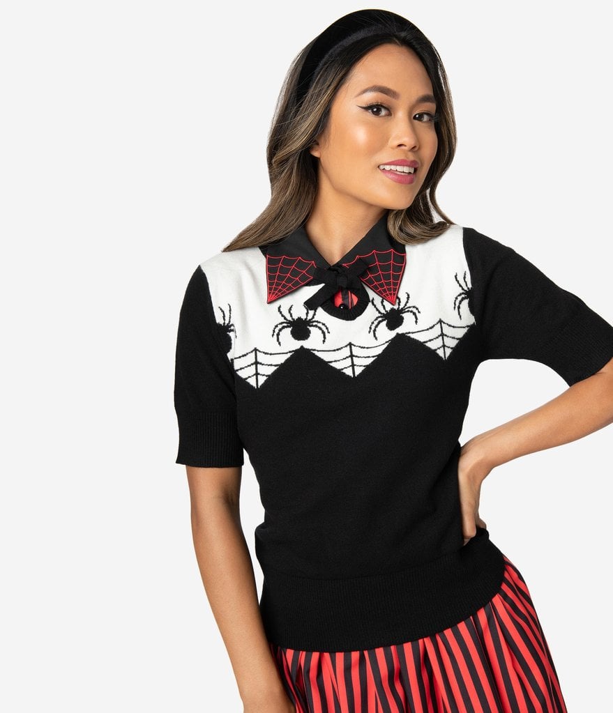 Hell Bunny Black and Ivory Itsy Bitsy Spider Knit Sweater