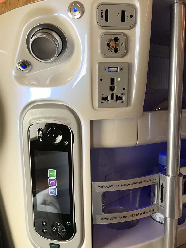You can adjust your seat "pod" settings, charge your devices, and more.
