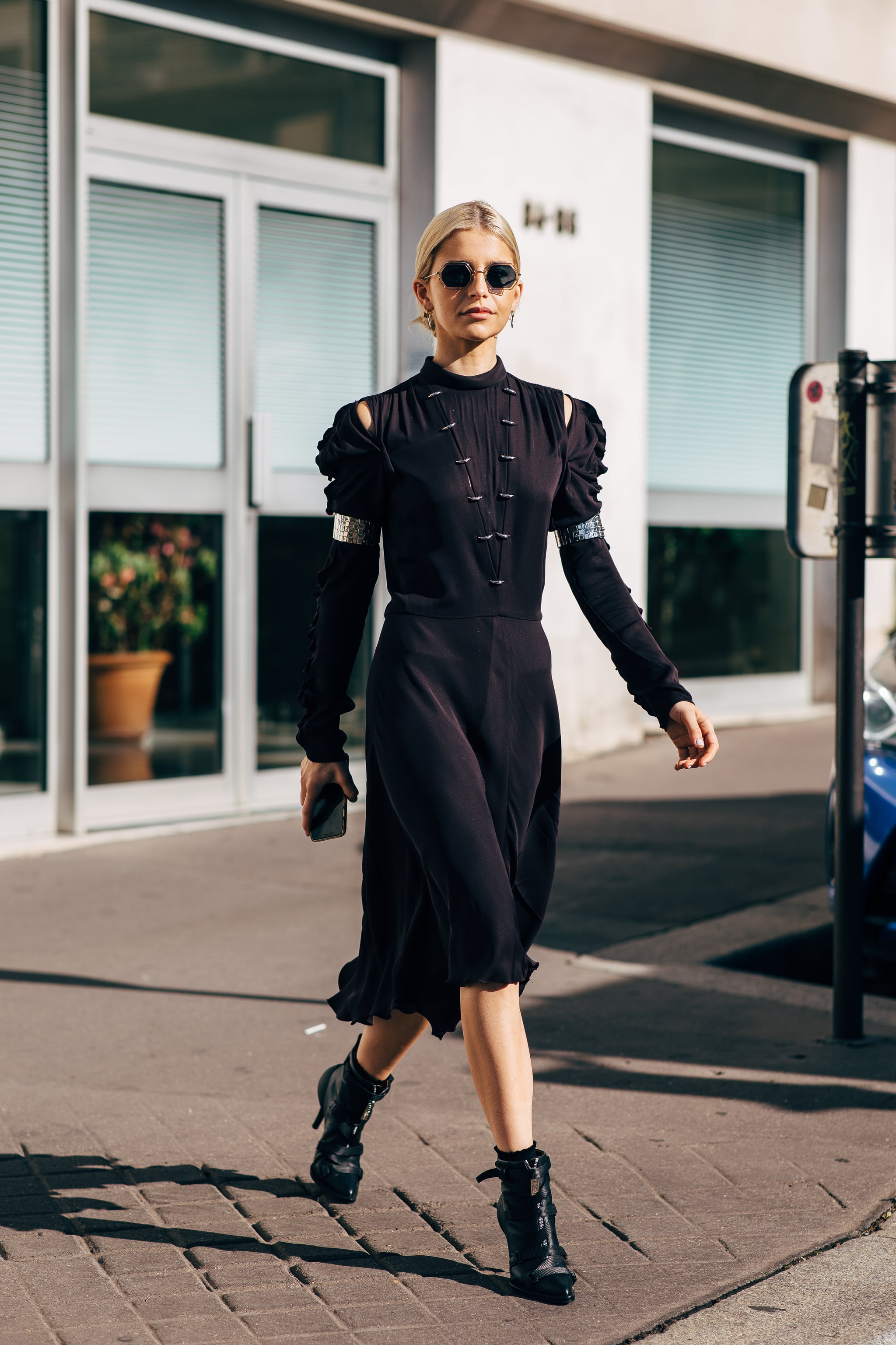 black dress with black boots