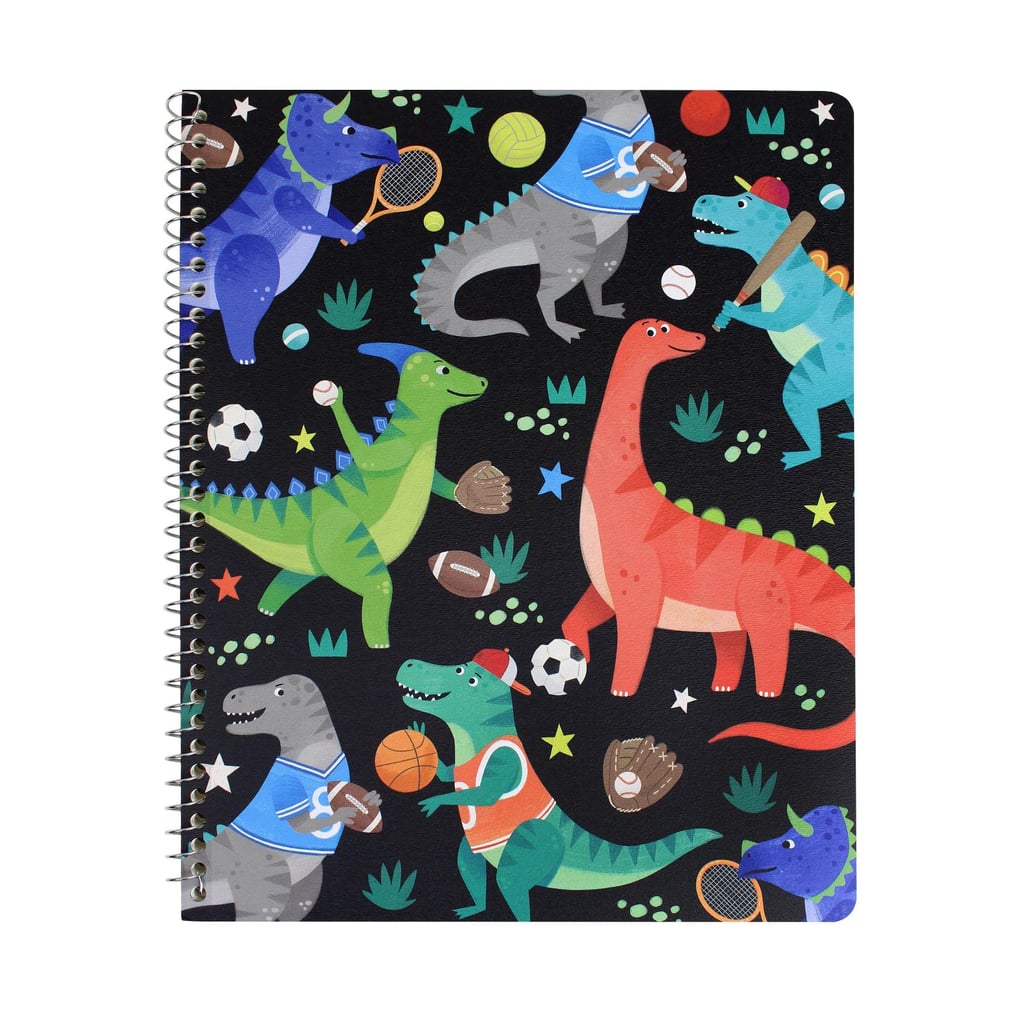 Spiral Notebook 1 Subject Wide Ruled Dinos Black