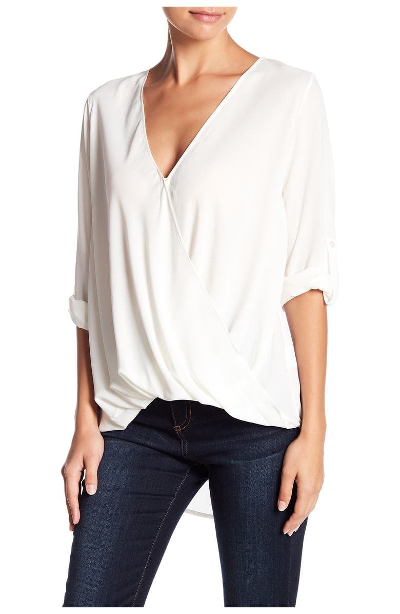 A Versatile Top: Lush Surplice Draped High/Low Hem Blouse