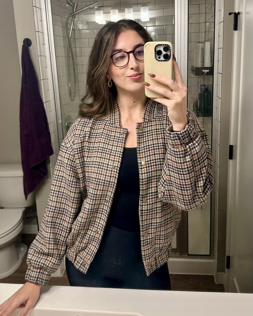 Houndstooth deals bomber jacket