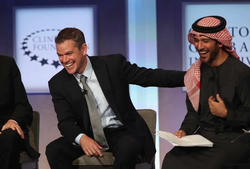 Matt Damon brought big energy to a panel discussion at the Clinton Global Initiative event in NYC on Tuesday. The actor joked around with Mohamed Parham Al Awadhi, cofounder of Peeta Planet.