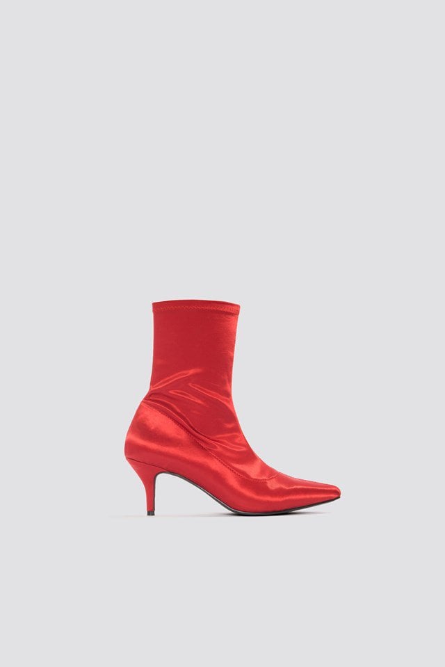 NA-KD Satin Kitten Heel Sock Boots