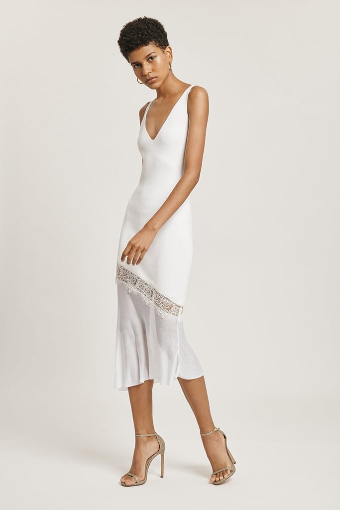 Cushnie White V-Neck Knit Dress with Lace Detail