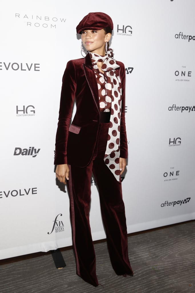 Zendaya's Red Velvet Suit at The Fashion Media Awards 2019