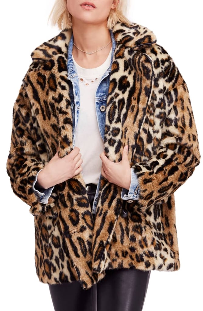 Free People Kate Leopard Print Faux Fur Jacket