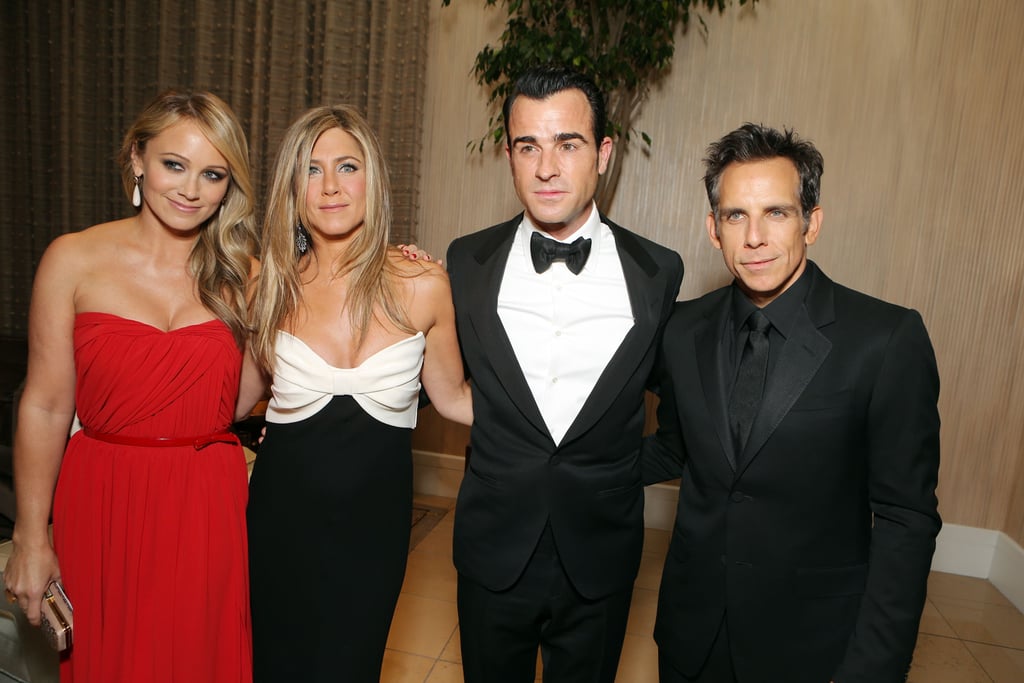Jennifer Aniston and Justin Theroux Stay Close at a Bash For Ben Stiller Jennifer Aniston and Justin Theroux Stay Close at a Bash For Ben Stiller