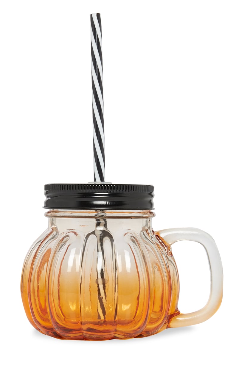 Pumpkin-Shaped Glass Jar With Straw ($3)