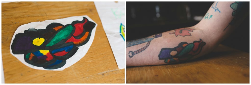 "Eight was the stained glass, which is one of my favorites; it was his own abstract idea," Anderson said of the tattoo commemorating his son's eighth year.