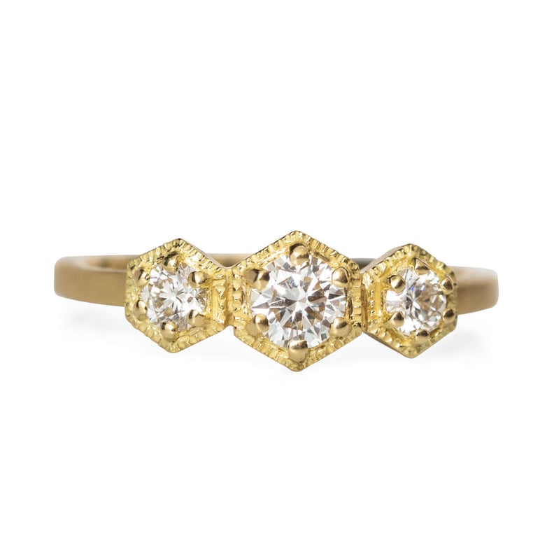 Yellow Gold: White Diamond Triple Hexagon Ring