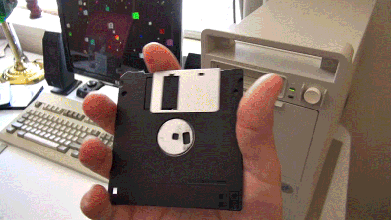 Saving your schoolwork to floppy disks.