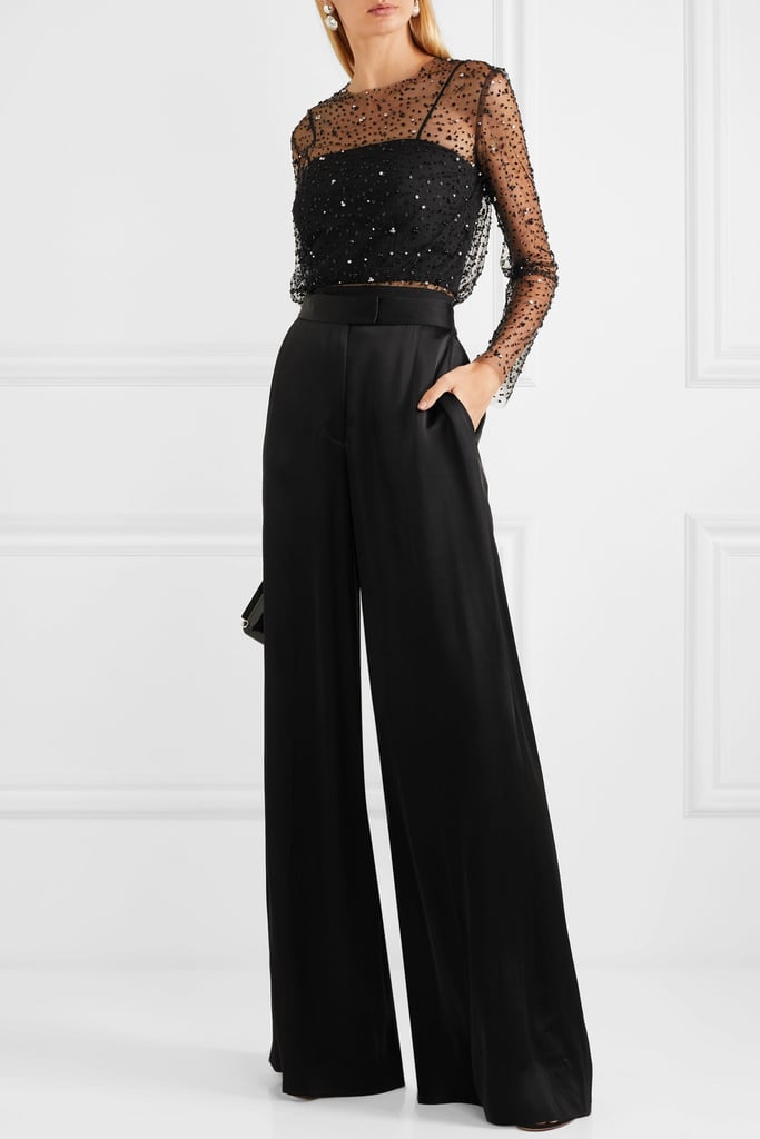 Reem Acra Embellished Tulle and Crepe Top