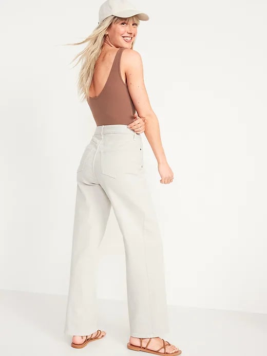 White Jeans: Old Navy Extra High-Waisted Sky-Hi Straight Ecru Wide-Leg Jeans