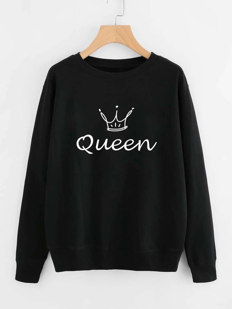 Romwe Crown and Letter Graphic Sweatshirt