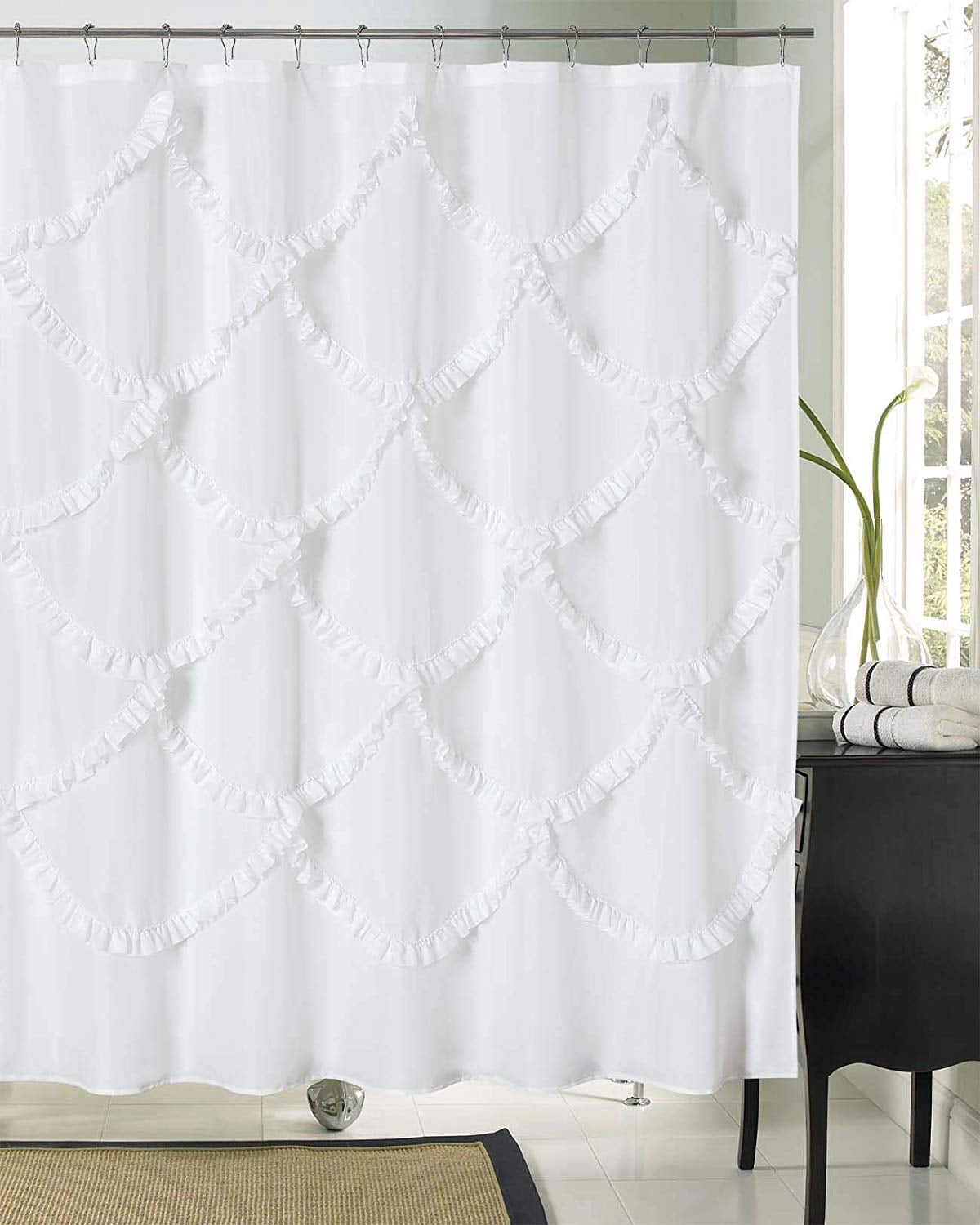 white pattern shower curtain