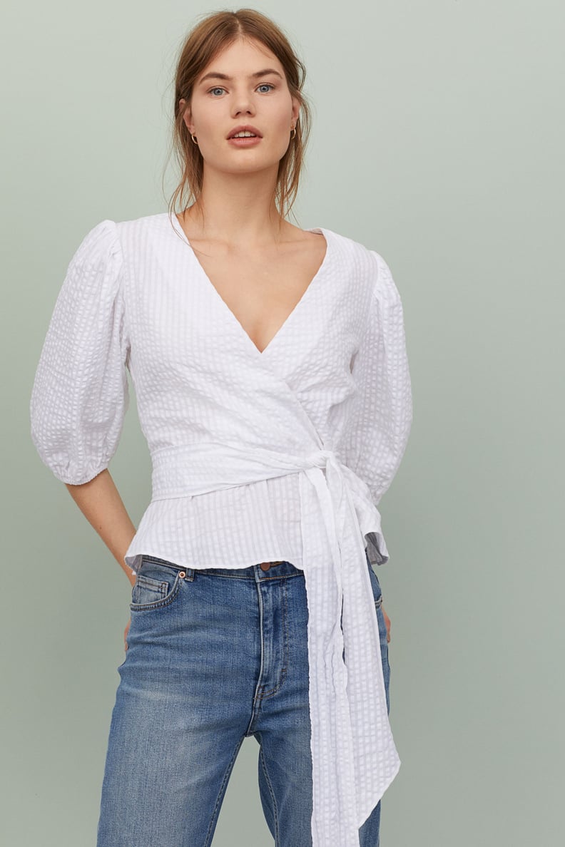 H&M Puff-sleeved Wrapover Blouse