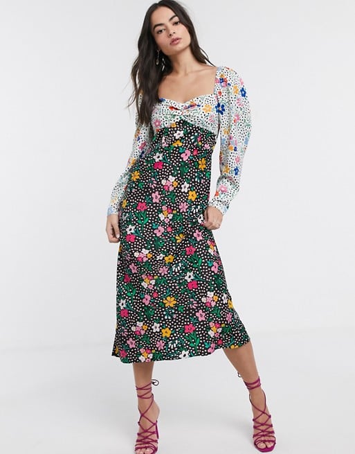 ASOS Design Satin Sweetheart Mixed Floral Dress