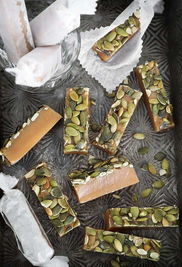 Bourbon Maple Pumpkin Seed Caramels