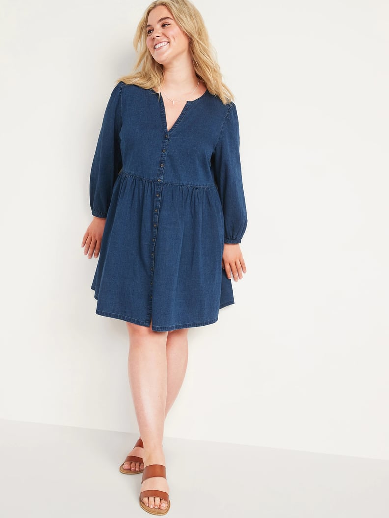 For a Casual Dress: Old Navy Long-Sleeve Fit & Flare Jean Mini Dress
