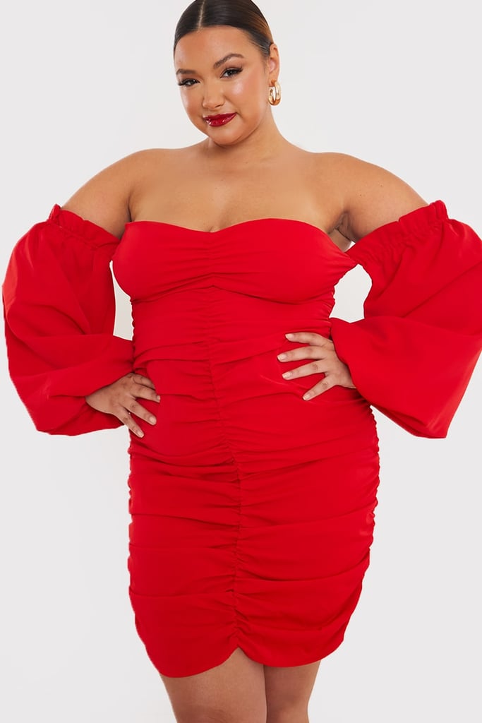 Curve Jac Jossa Red Ruched Front Mini Dress With Exaggerated Sleeves