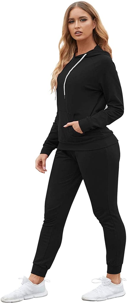 Fixmatti Women Sweatsuit 2-Piece Short Sleeve Hooded Crop Top and Pant Set