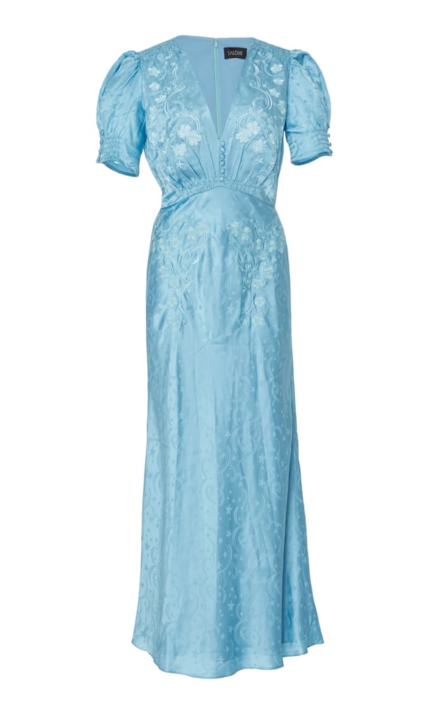 Saloni Lea Silk-Satin Jacquard Maxi Dress
