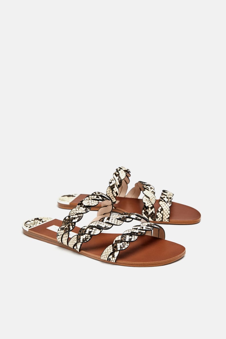 Sandals With Braided Animal Print Straps