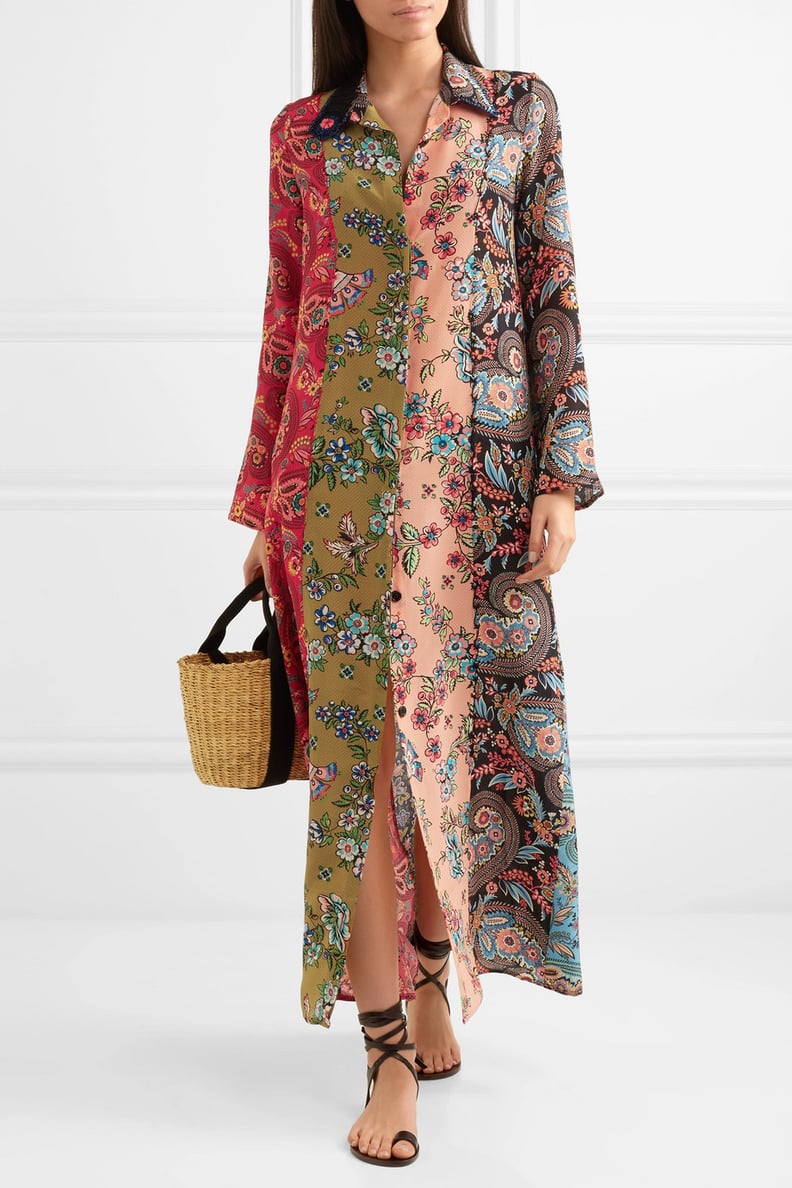 Anjuna Augustina Crochet Trimmed Printed Silk Crepe De Chine Robe
