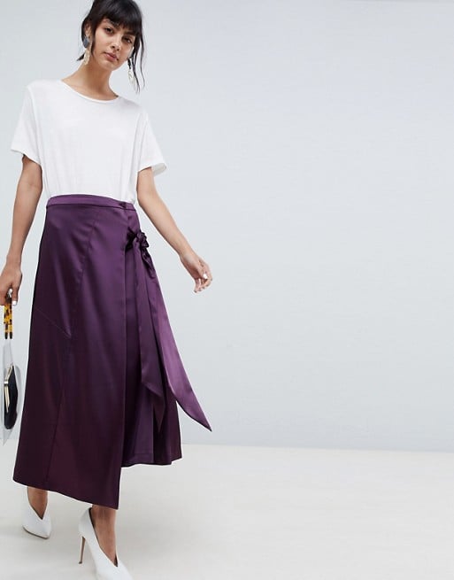 ASOS White Midi Skirt With Tie Detailing