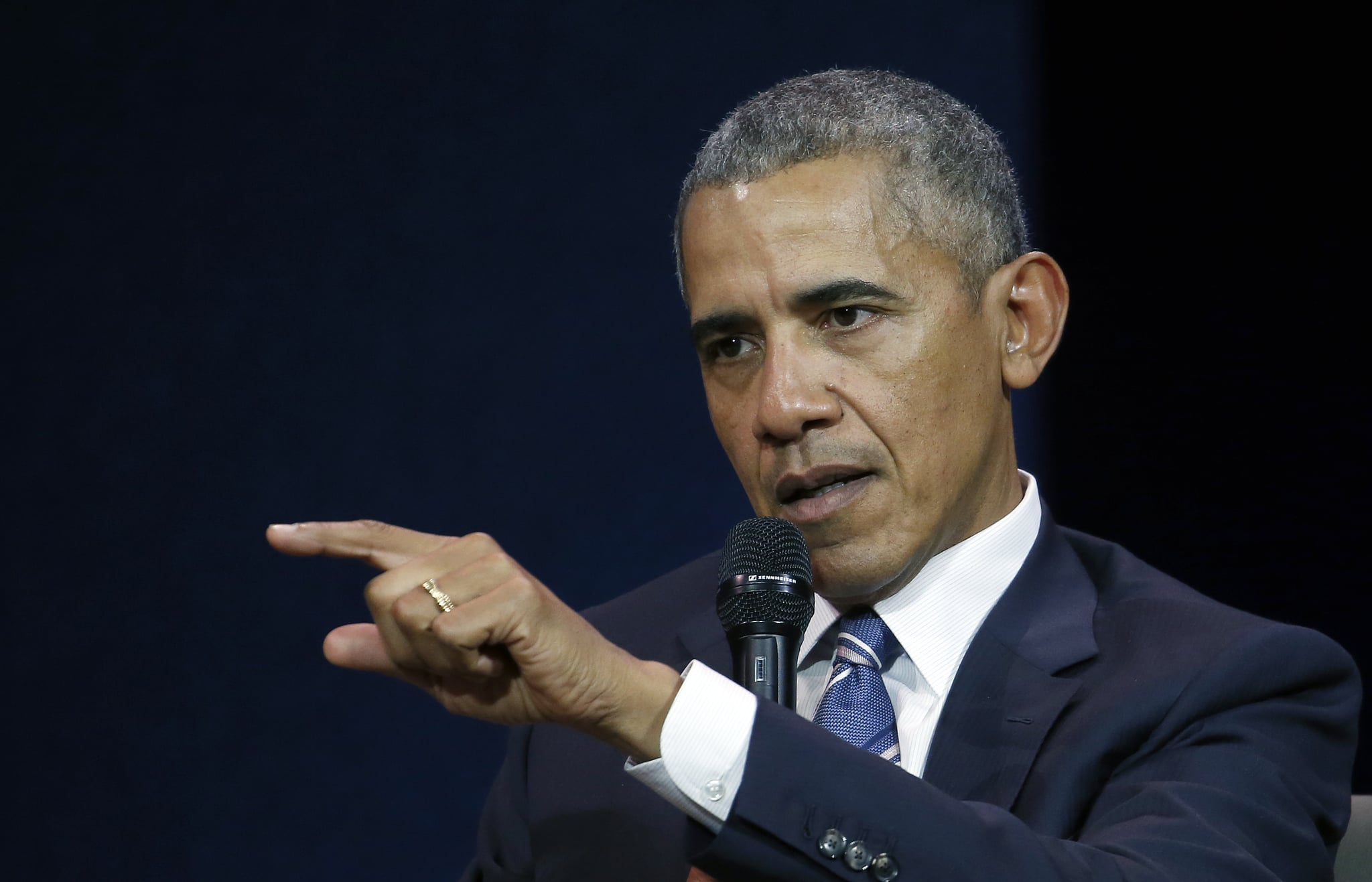 PARIS, FRANCE - DECEMBER 02:  Former US President Barack Obama delivers a speech during the 7th summit of 