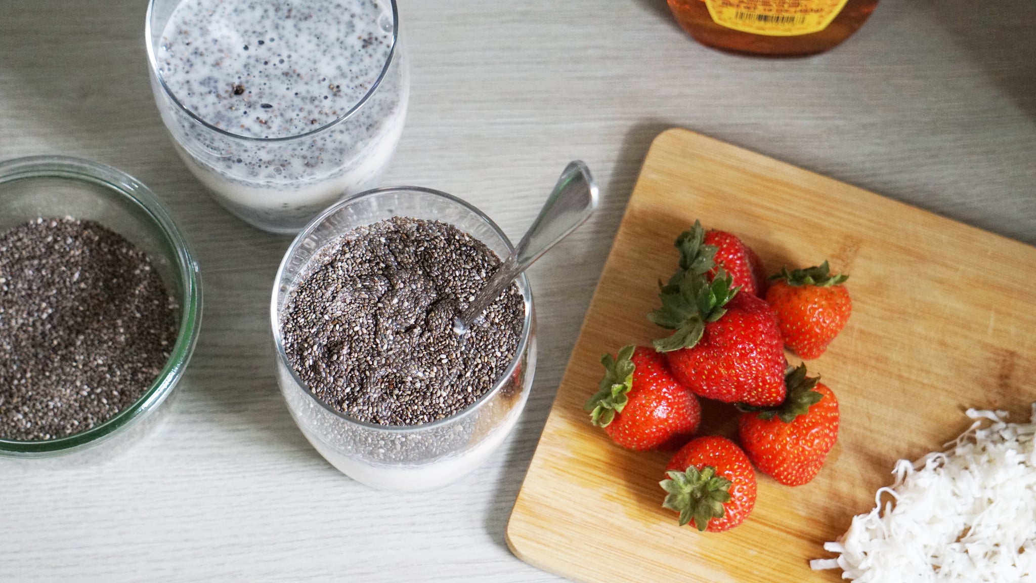 chia seed pudding: overhead of ingredients