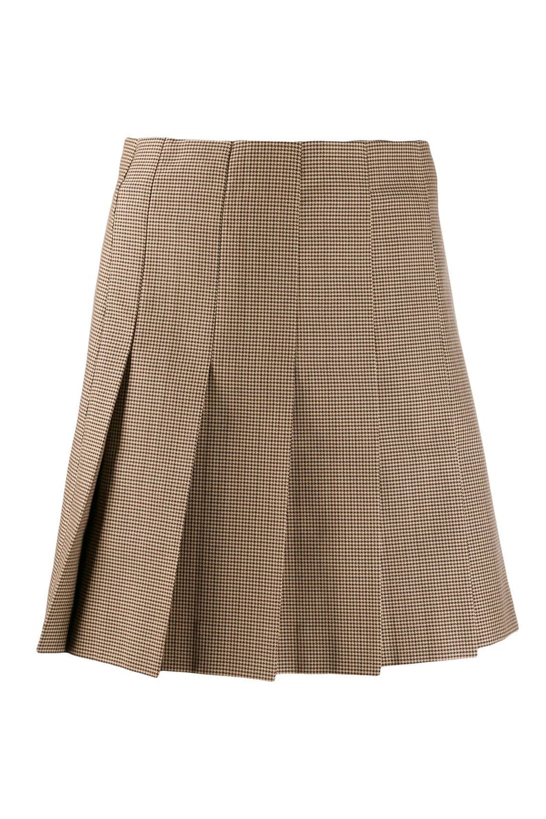 Off-White Pleated Checked Wool Mini Skirt