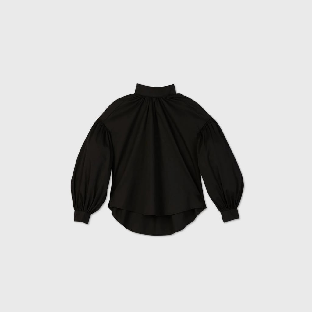 Prologue Drop-Shoulder Balloon Long-Sleeve Poplin Blouse