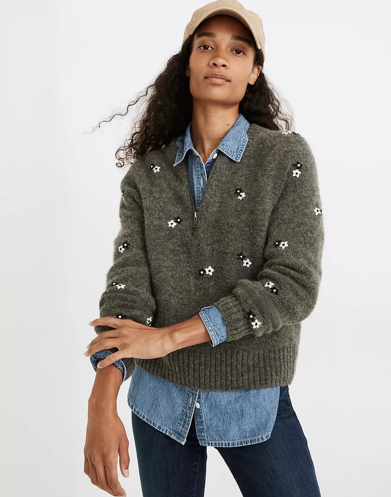 Not Your Average Sweater: Madewell Embroidered Enfield Half-Zip Sweater