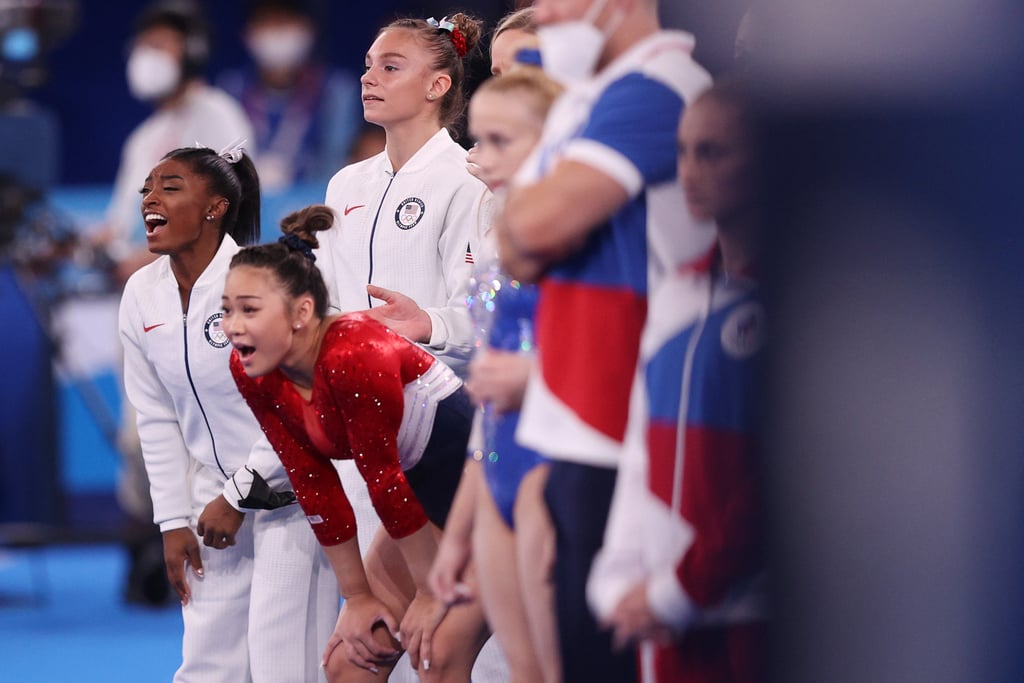 Simone Biles Cheers on Her Olympic Teammates During Finals