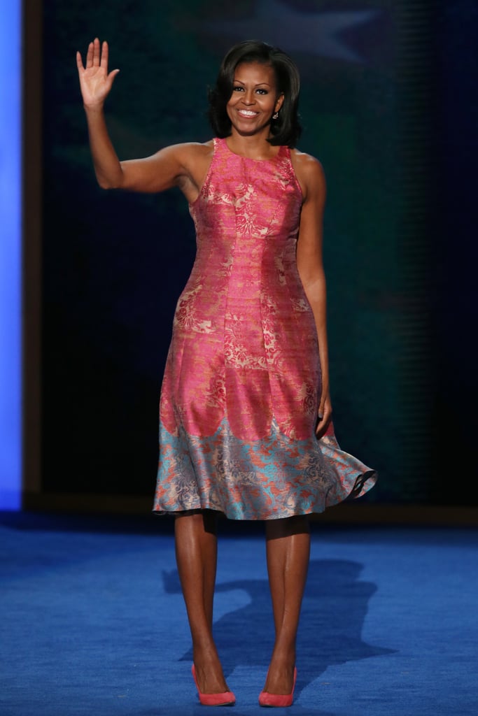 Wearing Tracy Reese dress and J.Crew pumps at the DNC in September 2012.