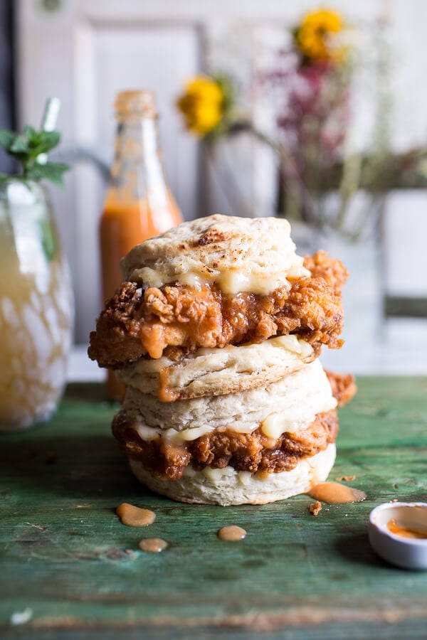 Buttermilk Chicken Biscuit With Habanero Peach Hot Sauce and Honey Butter