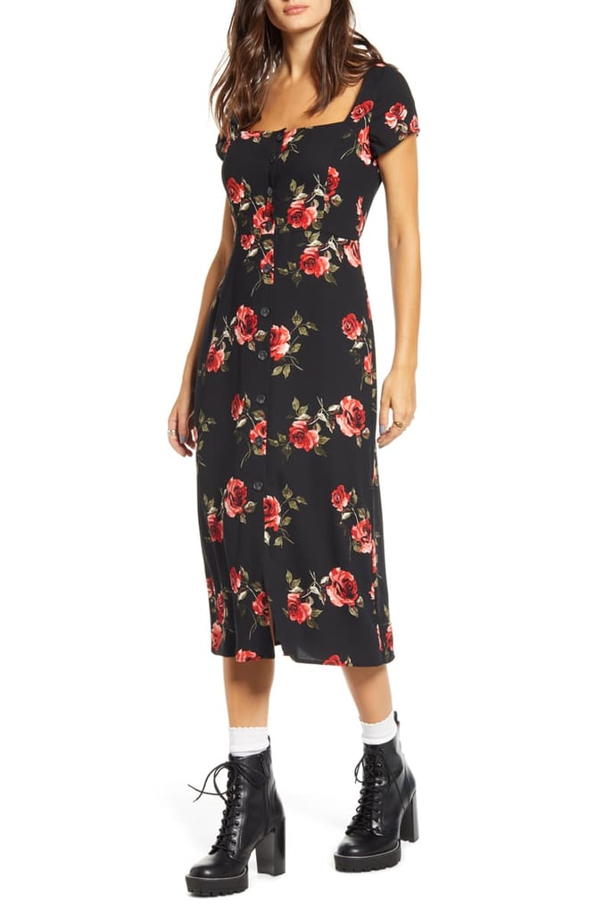 BP. x Claudia Sulewski Floral Print Button Front Midi Dress