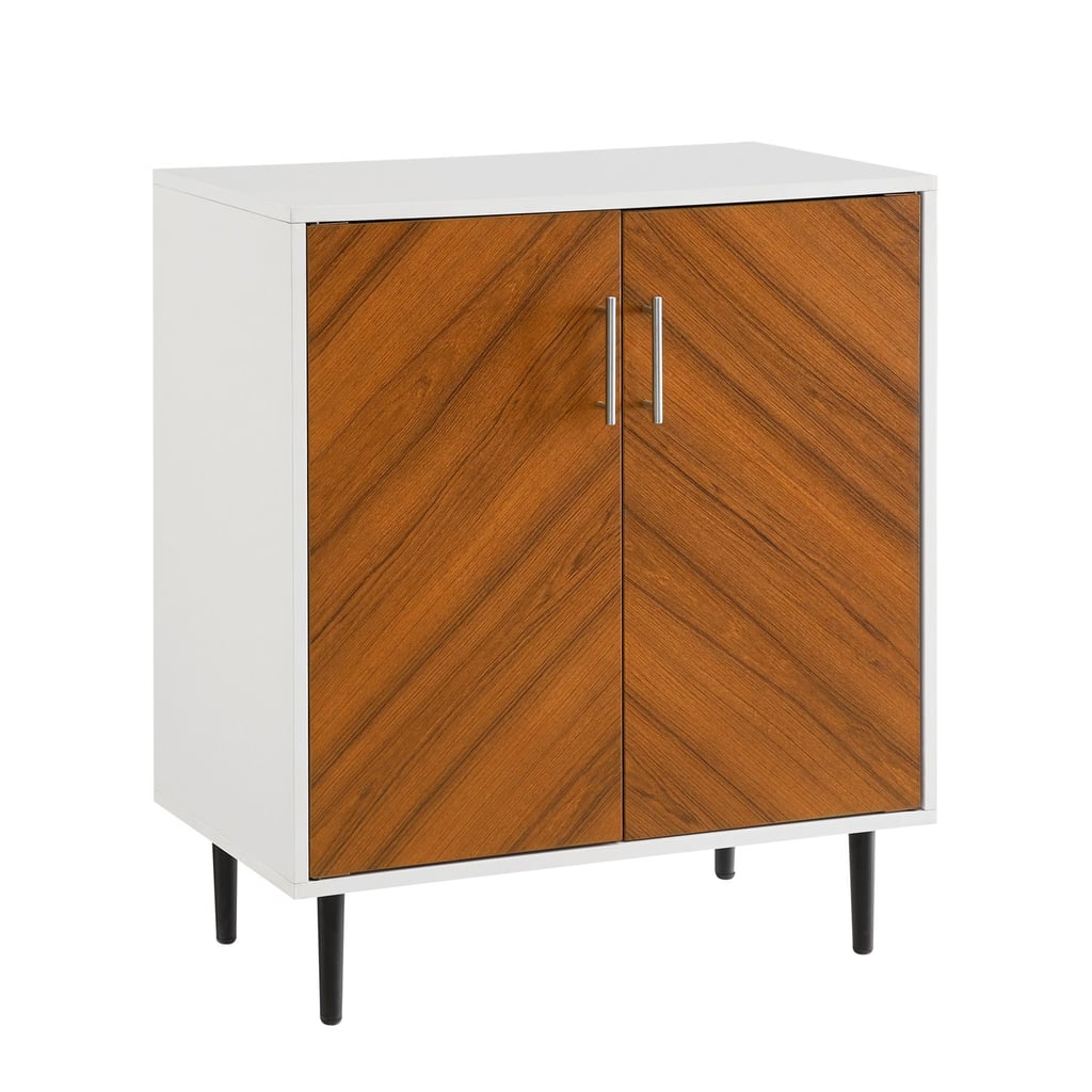 Modern White Bookmatch Wood & Metal Accent Cabinet