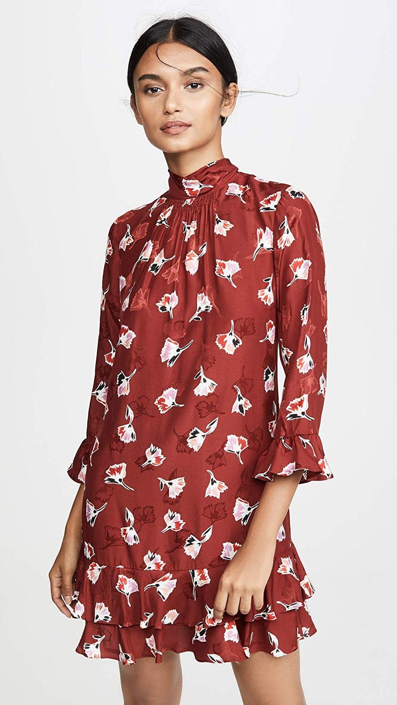 Rebecca Taylor Long-Sleeve Floral Ruffle Dress