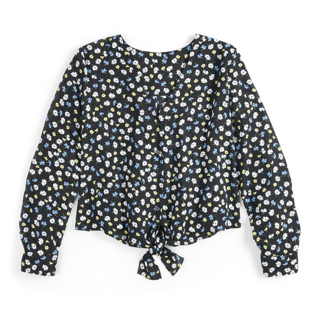 Long Sleeve Tie Front Top in Ditsy Daisies