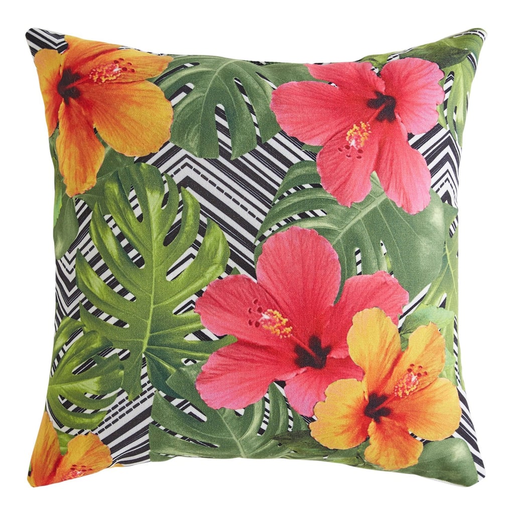 Tropical Flowers on Chevron Square Pillow