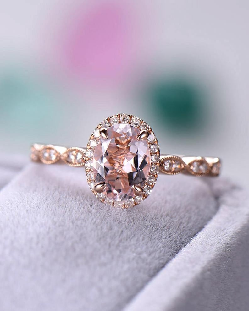 Dainty Oval Cut Pink Morganite Engagement Ring 14k Rose Gold 3