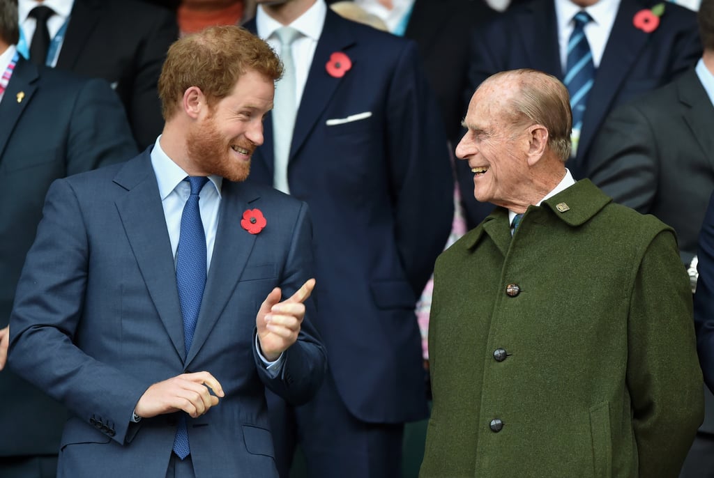 Harry and Philip cracked jokes during the Rugby World Cup in October 2015.